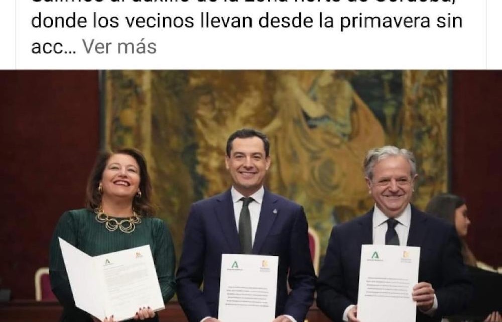 Publicación de Juanma Moreno tras el convenio firmado por la Junta de Andalucía y la Diputación de Córdoba