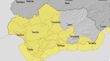 Mapa de los avisos amarillos en Andalucía para el Domingo de Ramos