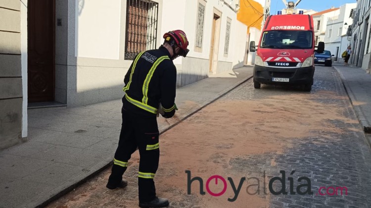Los bomberos actuando en la calle Romo