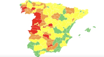 Mapa de niveles de riesgo para la salud por zonas de meteosalud (AEMET)