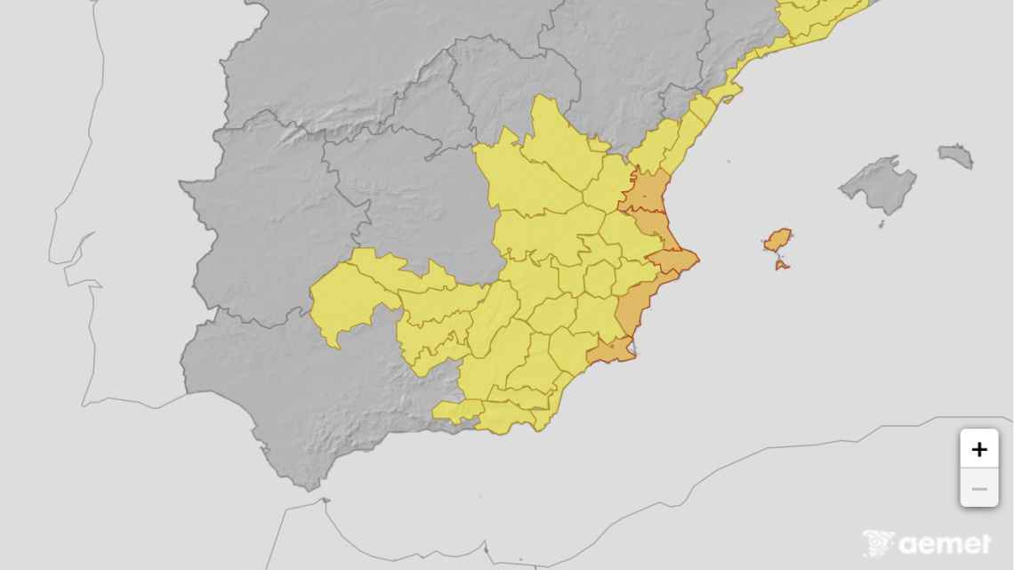 Mapa de avisos de la AEMET
