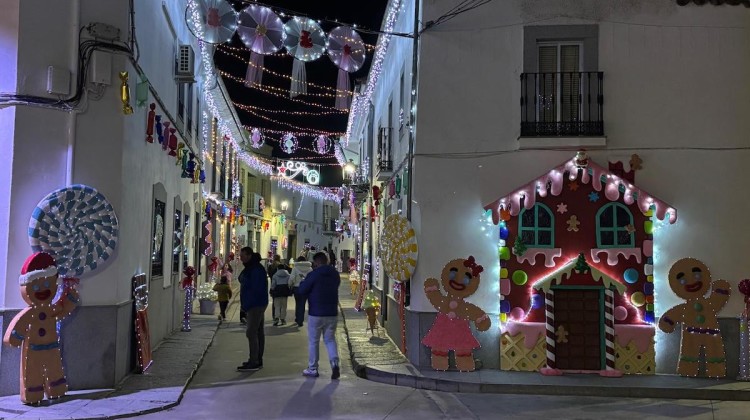 Una de las calles decoradas con motivos navideños