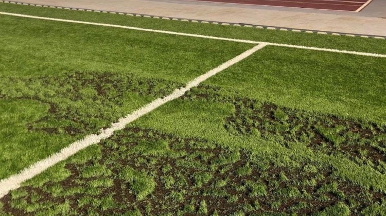 Estado en el que ha quedado el terreno de juego. Foto: Redes Ayuntamiento de Torrecampo