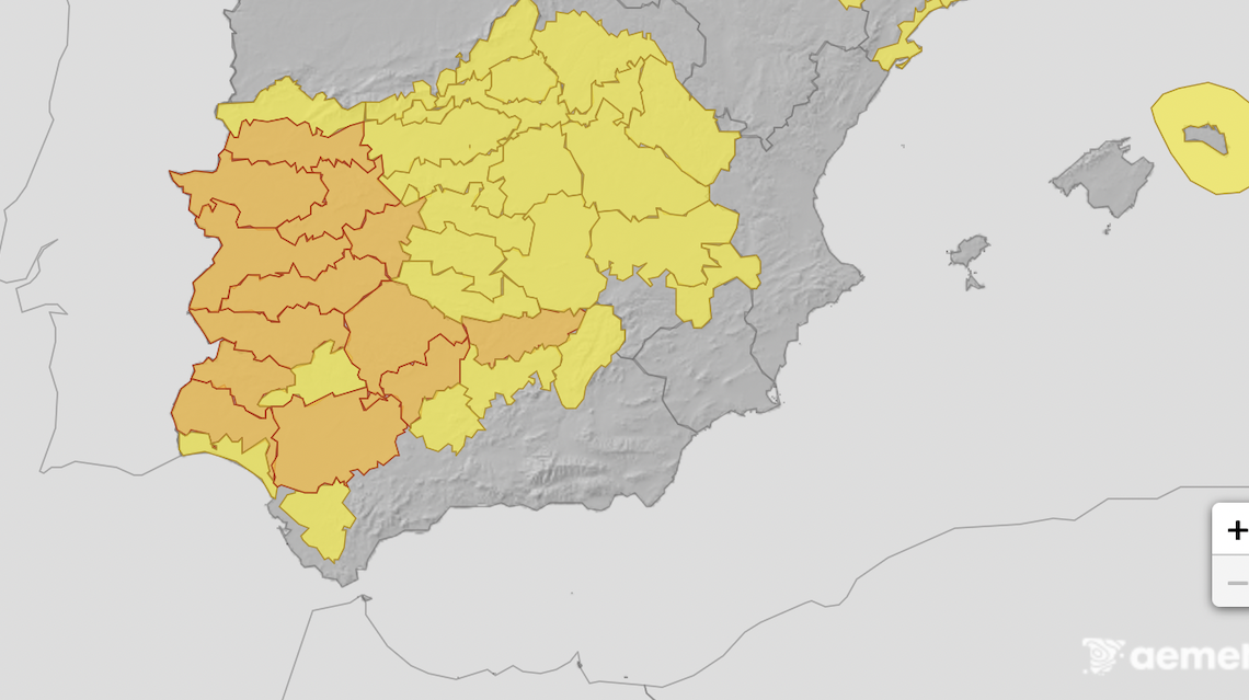 Mapa de avisos de la AEMET