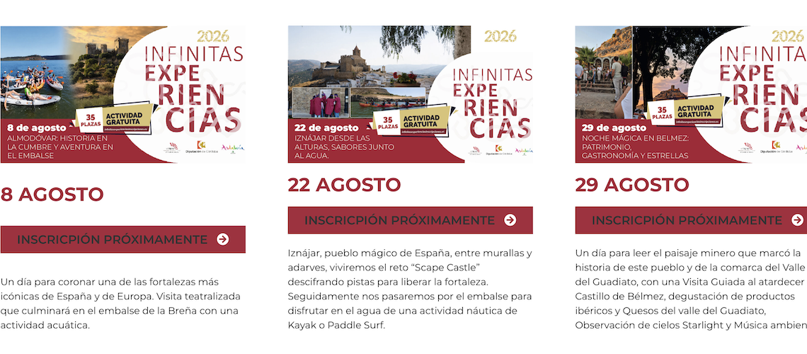 Página donde las personas interesadas pueden inscribirse en las diferentes experiencias