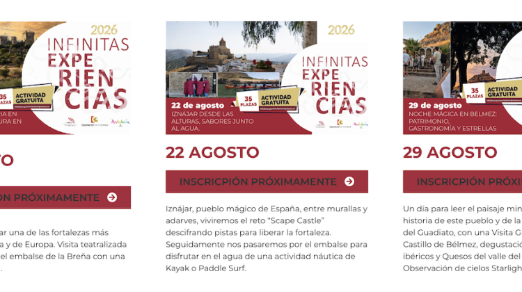 Página donde las personas interesadas pueden inscribirse en las diferentes experiencias