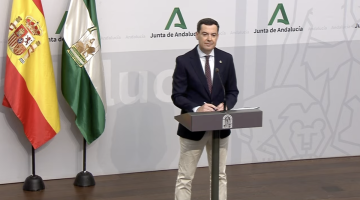 Juan Manuel Moreno Bonilla durante la rueda de prensa donde ha anunciado el nuevo Gobierno