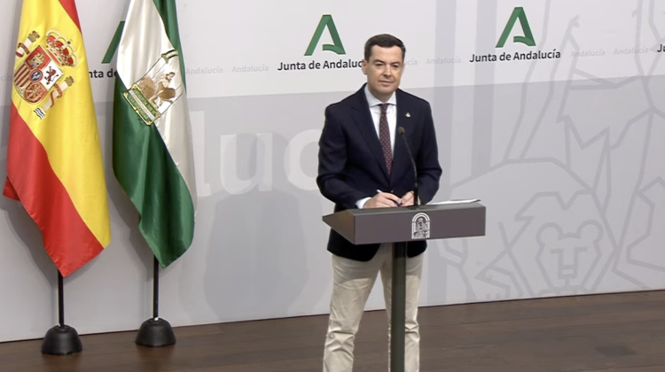 Juan Manuel Moreno Bonilla durante la rueda de prensa donde ha anunciado el nuevo Gobierno