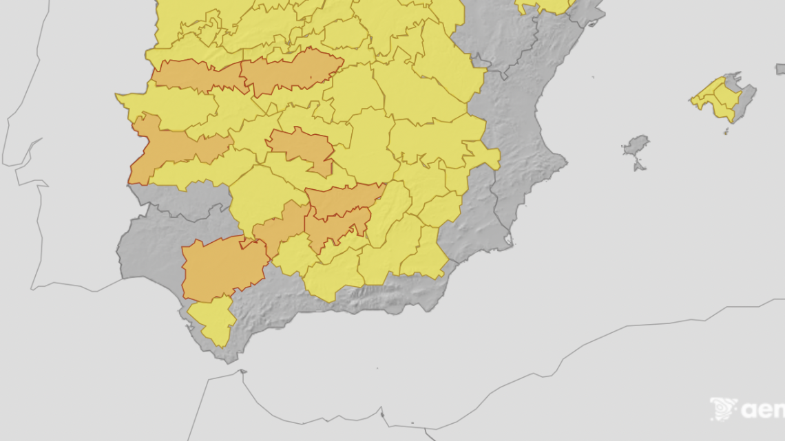 Mapa de los avisos amarillos en la comarca