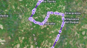 Parte del mapa de paradas que realiza el transporte escolar desde Pozoblanco a Belalcázar